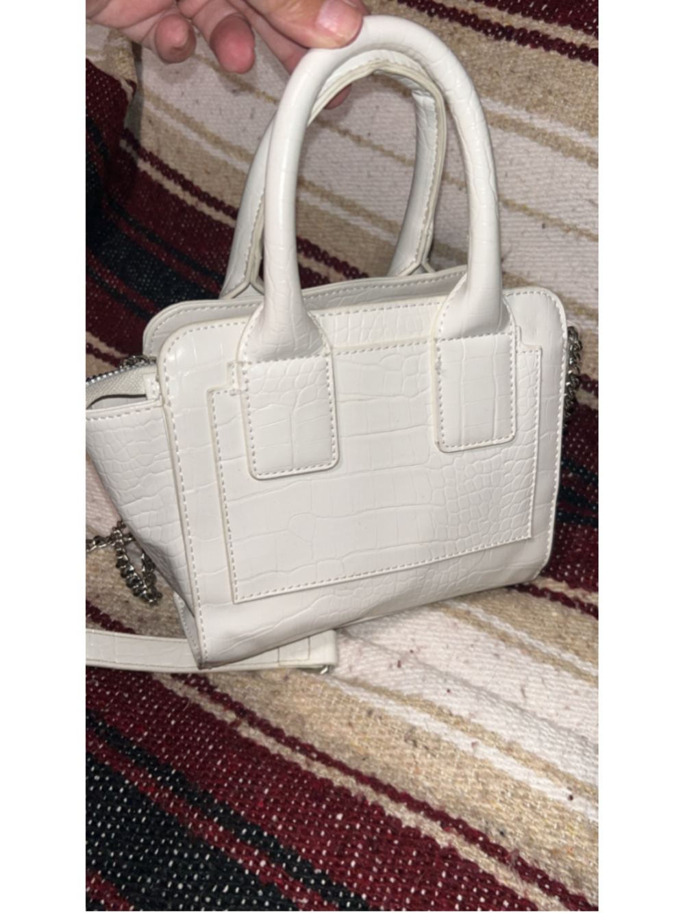 Women's Forever 21 White Croc-Embossed Satchel Bag One Size - Picture 3 of 8